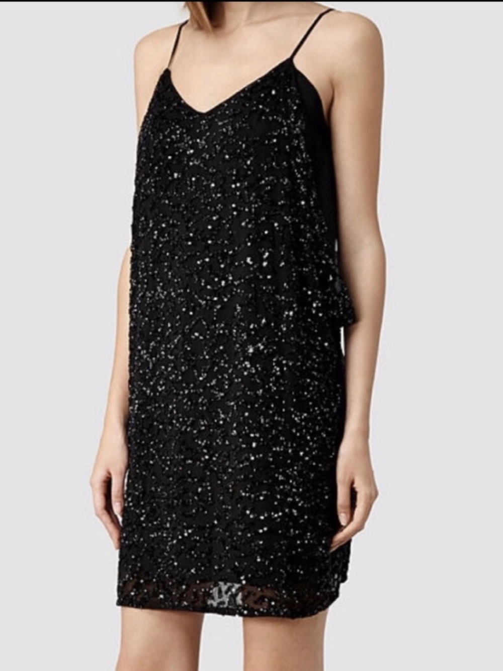 All Saints Black Hand Embellished Slip Dress NWT